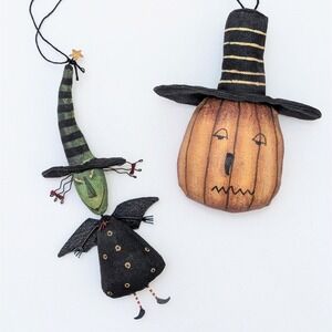 August Moon Halloween Batty Girl Witch Pumpkin Man Dan DiPaolo Canvas Ornaments